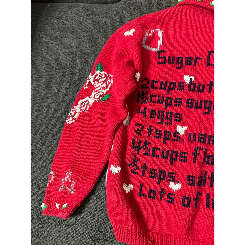 Rare Vintage Eagle's Eye Sugar Cookies Recipe Cardigan Sweater L Hand Knit - Picture 15 of 15